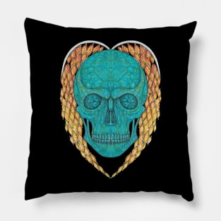 Skull head design turquoise and sapphire wing heart. Pillow