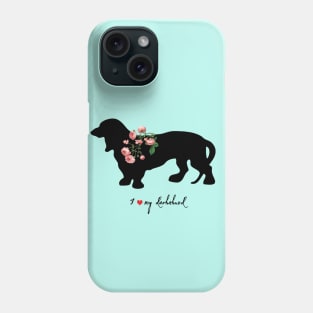 Cute Dachshund Dog Silhouette with Roses Phone Case