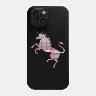 Scottish Pink, Grey and White Tartan Rearing Unicorn Silhouette Phone Case