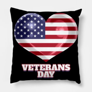 American Flag Heart For Veterans Day Pillow