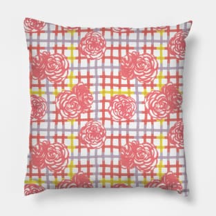 Roses on Plaid Pattern Pillow