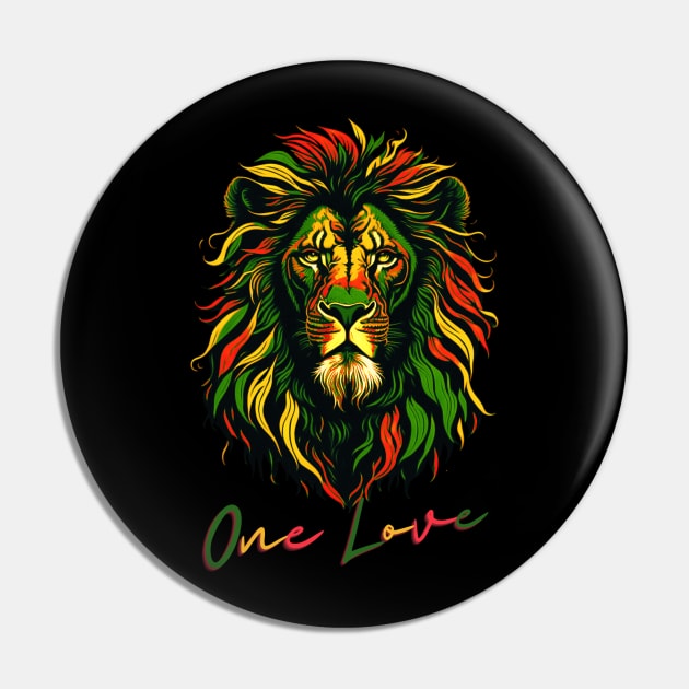 One Love Reggae Rasta Lion Pin by Trip Tank