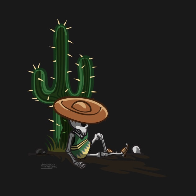 Cactus and skeleton at night in the desert by LEGADOVISUAL