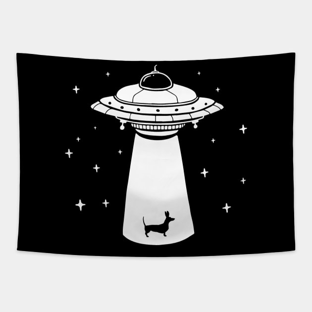 Funny Wiener Dog UFO Abduction Tapestry by Huhnerdieb Apparel