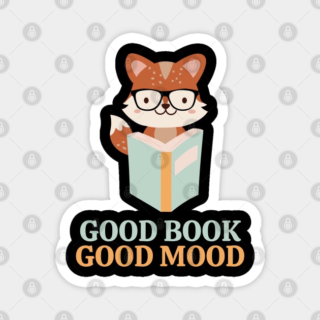 Good Book Good Mood Funny Fox Reading Book Magnet by starryskin