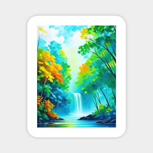 Waterfall In The Forest Watercolor Style - Ai Art Magnet