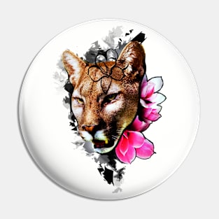 Female Lion with flowers art Pin