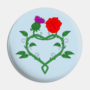 Celtic knotwork stems with red rose, thistle and heart Pin