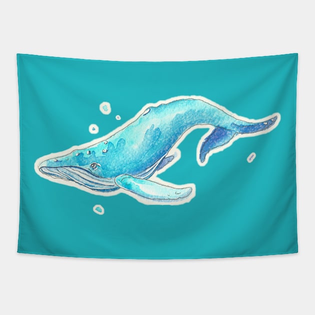 Roger - Watercolor Whale Tapestry by ElenaCasiglio