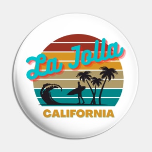 La Jolla California Retro Vintage Sunset Typography Pin