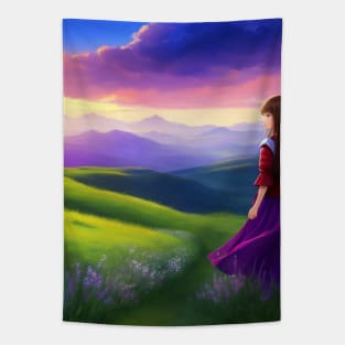 Girl in the landscape Tapestry