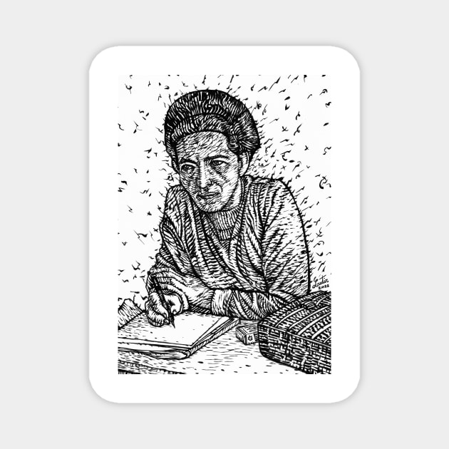 SIMONE DE BEAUVOIR ink portrait .1 Magnet by lautir