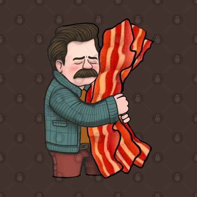 Ron Swanson hugging bacon by GeekGiftGallery