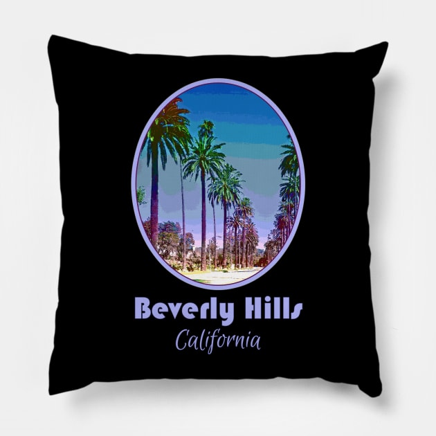 Beverly Hills, California, glamor, glitz, retro palm tree design Pillow by jdunster