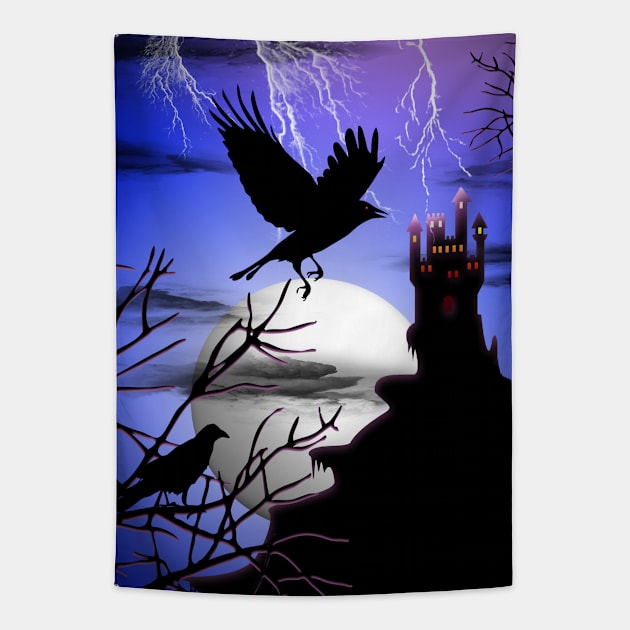 Raven's Haunted Castle Tapestry by BluedarkArt