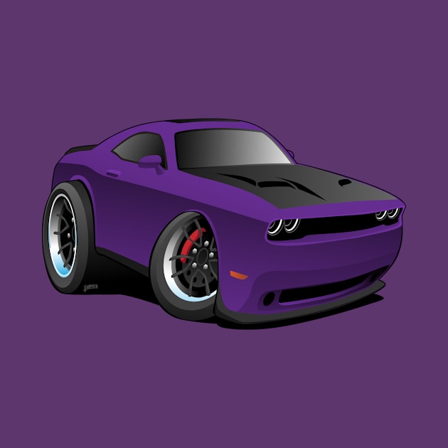 Modern American Purple Muscle Car Cartoon Illustration by hobrath