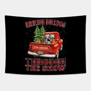 Christmas English Bulldog Through The Snow Dog Santa Truck Tree Tapestry