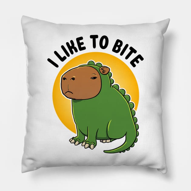 I like to bite Capybara Dinosaur Pillow by capydays