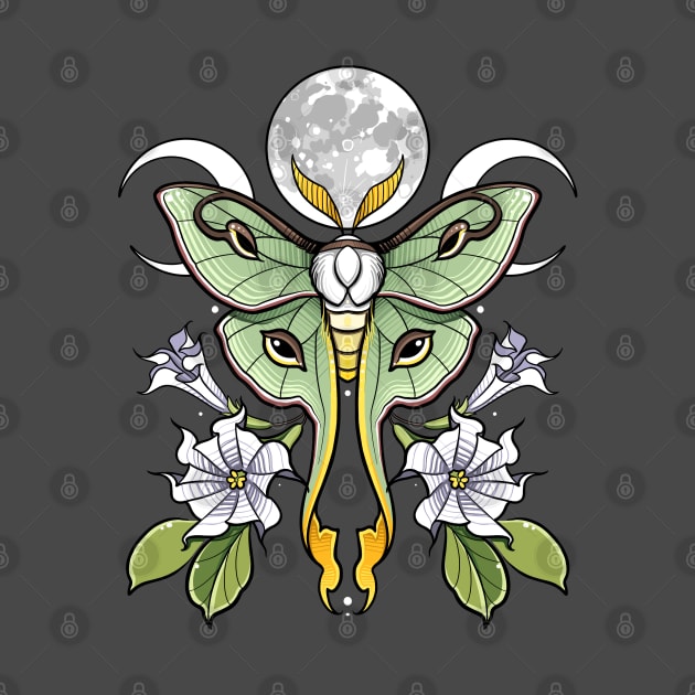 Luna moth with Datura by theartofamberramirez