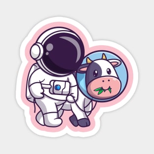 Cute Astronaut With Cow Astronaut Cartoon Magnet