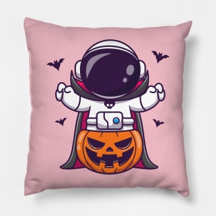 Cute Astronaut Dracula With Pumpkin Halloween Cartoon Pillow