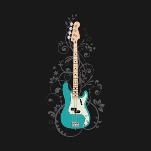 Teal P-Style Bass Guitar Flowering Vines T-Shirt