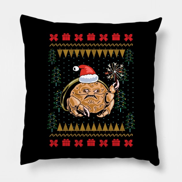 Sponge Crab Ugly Christmas Sweater Pillow by okpinsArtDesign