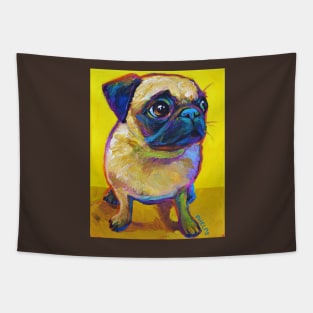 Adorable Pug Puppy on Yellow Tapestry