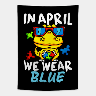 In April We Wear Blue Autism Awareness Month Dino Tapestry