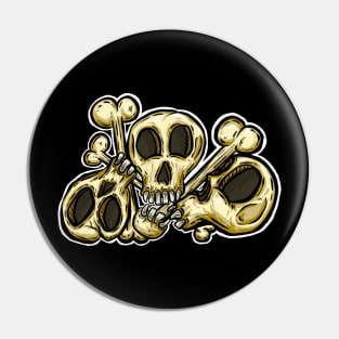 Spooky Halloween Skull Cartoon Illustration Trio Pin