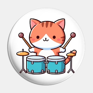 Cute Cat Drummer Pin