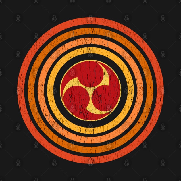 Retro Taiko Red Mitsudomoe Symbol Sunrise Taiko Drummers by BonnaVida