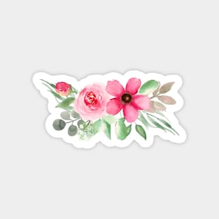 Red and Pink Florals  | Watercolor | Pattern | White Magnet