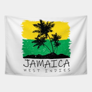 Jamaican National Colors and Palm Silhouette Tapestry