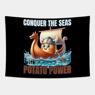 Viking Spud at the Helm - Conquer the Seas with Potato Power Shirt Tapestry