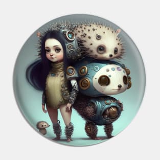 [AI Art] Cute Robot Girl with Hedgehog Pin