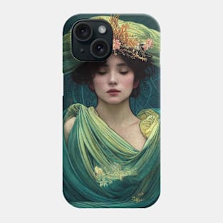 Art Nouveau Beauty in Green, Vintage, Mucha, Gilded Age Phone Case