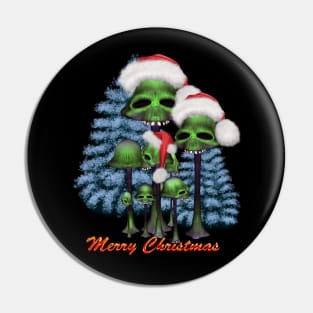 Merry christmas, funny mushroom skull with christmas hat Pin