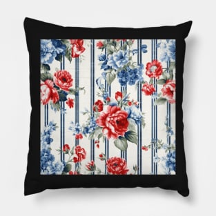 Red White and Blue Patriotic Shabby Floral Pillow