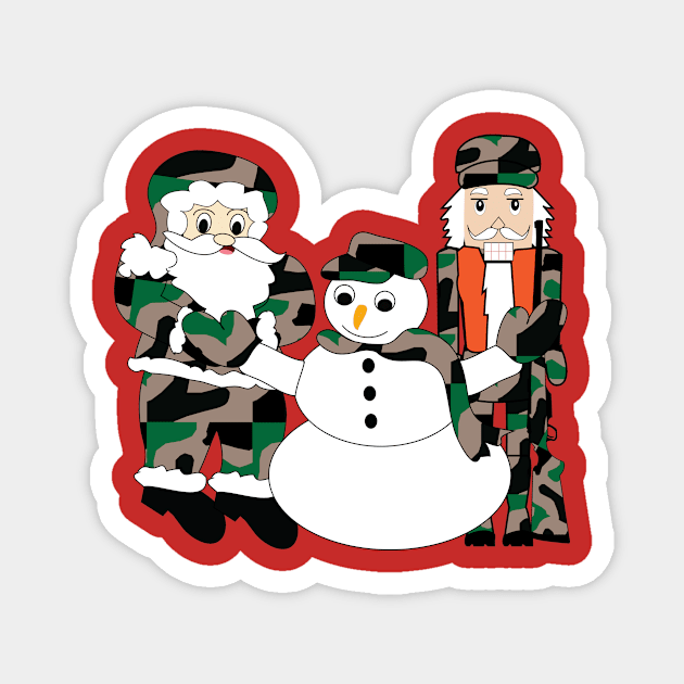 Camo Christmas, Santa Claus, snowman, nutcracker Magnet by sandyo2ly