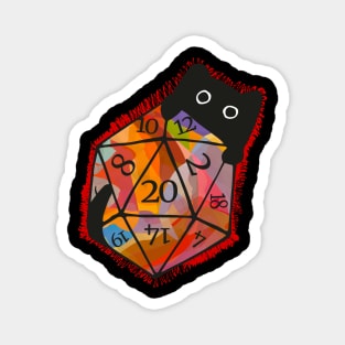 Cute cat behind colorful D20 dice Magnet