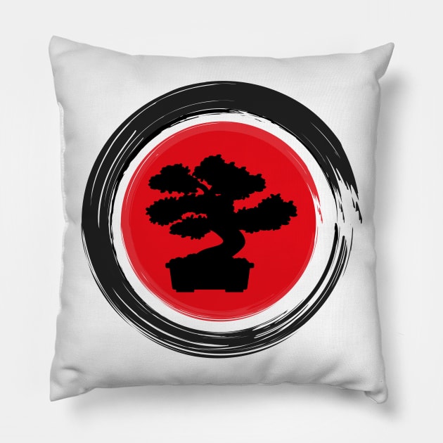 Japanese Bonsai Zen Enso Circle Tshirt Pillow by KawaiiAttack