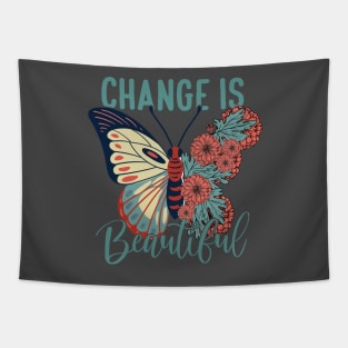 Change is Beautiful, Butterfly, Optimist, Floral Bohemian, Quote Saying Tapestry