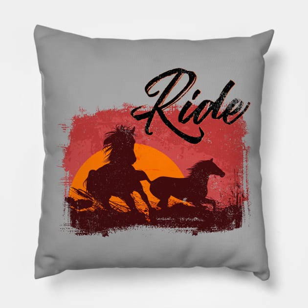 Ride - Western Cowboy Horse Riding T-Shirt Pillow by DreamStatic