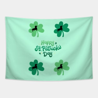 Happy St. Patrick's Day with Dachshund Silhouette in Shamrock Tapestry