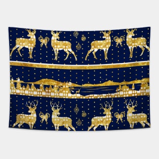 gold winter deer christmas Tapestry