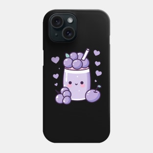 Kawaii Blueberry Boba Drink with Hearts | Design for Kawaii Food Art Lovers Phone Case