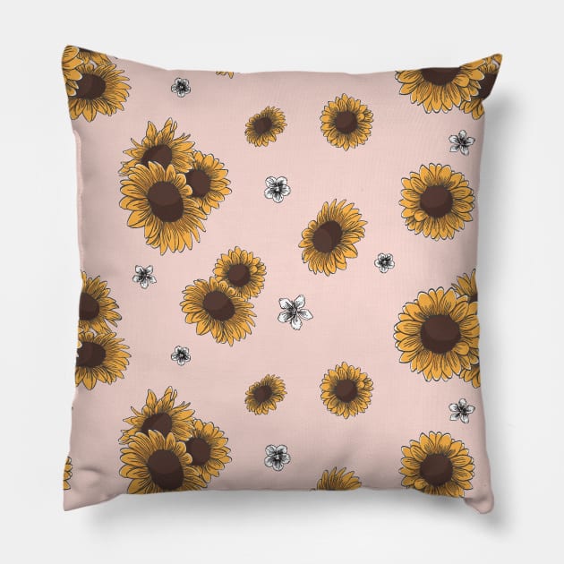 Sunflower Seamless Pattern Pillow by aquariart