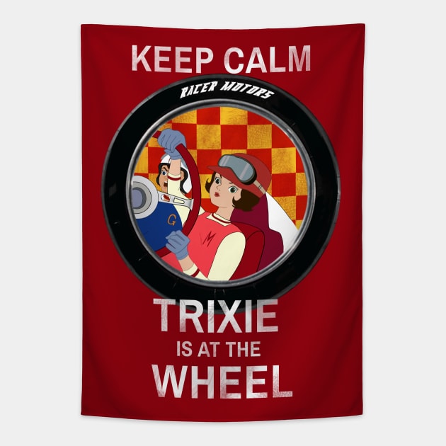 Keep Calm Trixie is at the wheel - borderless - distressed Tapestry by DistractedGeek