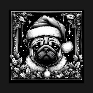 Gothic Christmas Pug with Holly T-Shirt